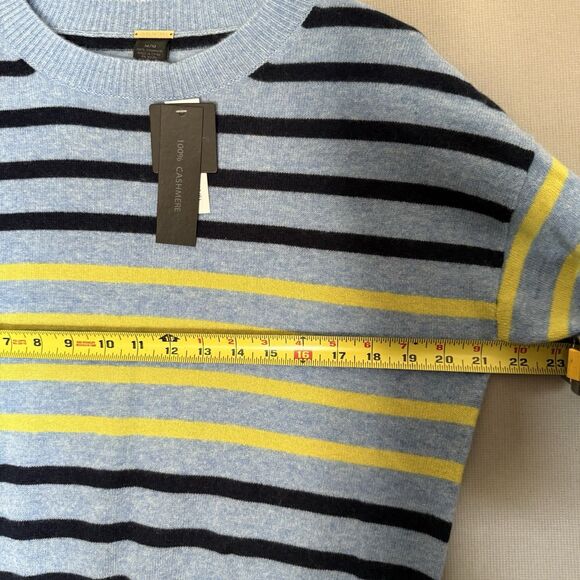 Magaschoni 100% Cashmere Sweater Medium Preppy Blue Striped Womens Crew Neck New - Picture 6 of 9